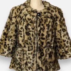 Anthropologie Elevenses Leopard Faux Fur Jacket